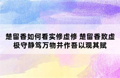 楚留香如何看实修虚修 楚留香致虚极守静笃万物并作吾以观其赋